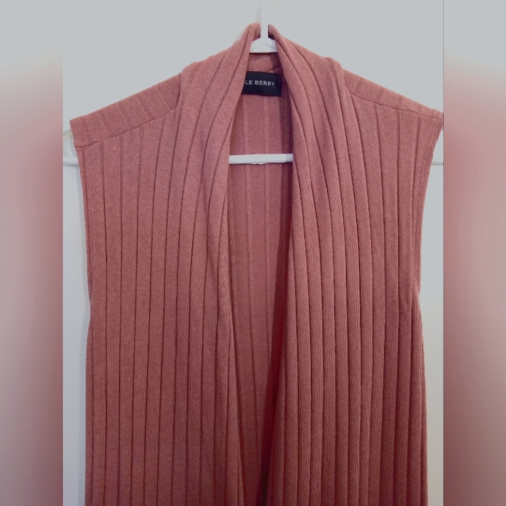 Miracle Berry Women's Long Duster Style Ribbed Sleeveless Sweater Cardigan Large